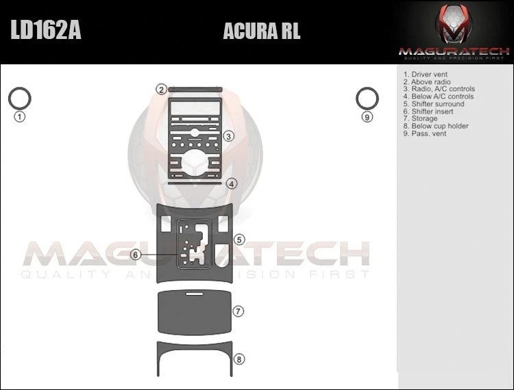 Kit de tablero grande de lujo de carbono real para Acura RL 2005-2012 Foto 2 de 4