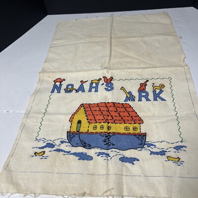 Vintage Hand Embroidered Noah Ark Cross Stitch No.878 Crib Pillow J.B.K Co. F-31