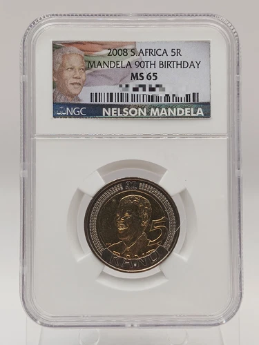 2008 South Africa 5 Rand Nelson Mandela's 90th Birthday Coin NGC MS65