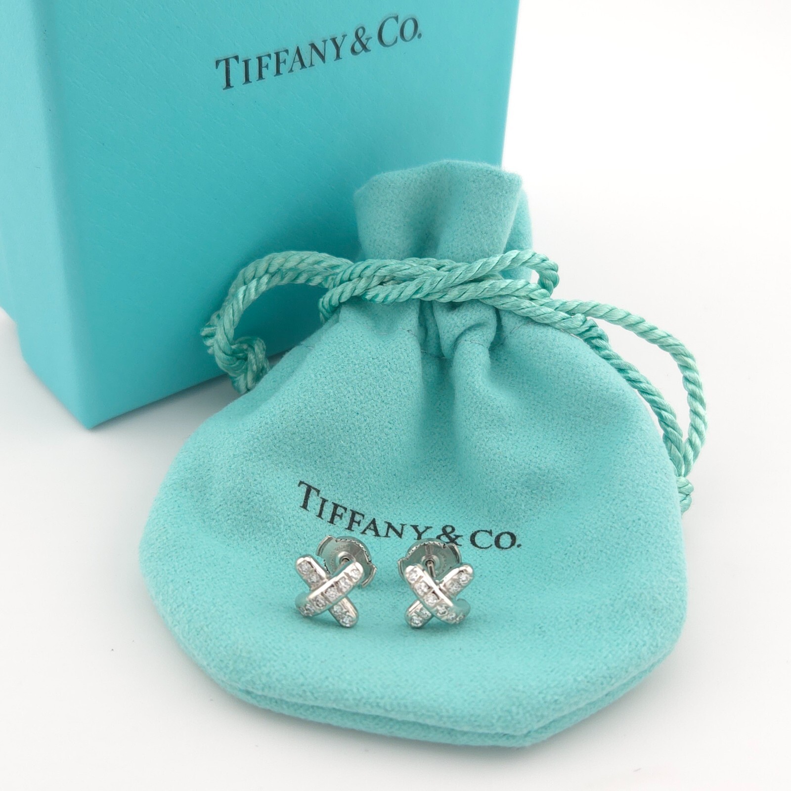 Vintage Tiffany & Co. Diamond X Cross Stitch Stud Earrings in PT950 Platinum