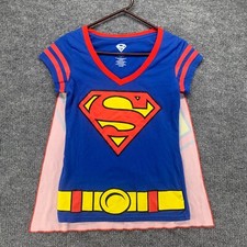 Superman Shirt Kids Large Blue Red Super Hero Costume Top Cape Superman Comic
