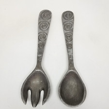 Vtg Author Court Pewter Salad Serving Set Spoon Fork 11