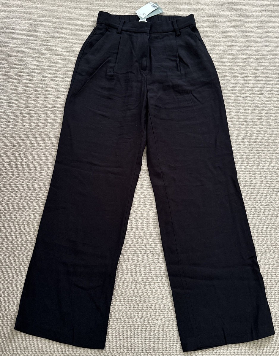 H&M Black Viscose Blend High Waist Pleated Wide Leg Pants Size 6 NWT