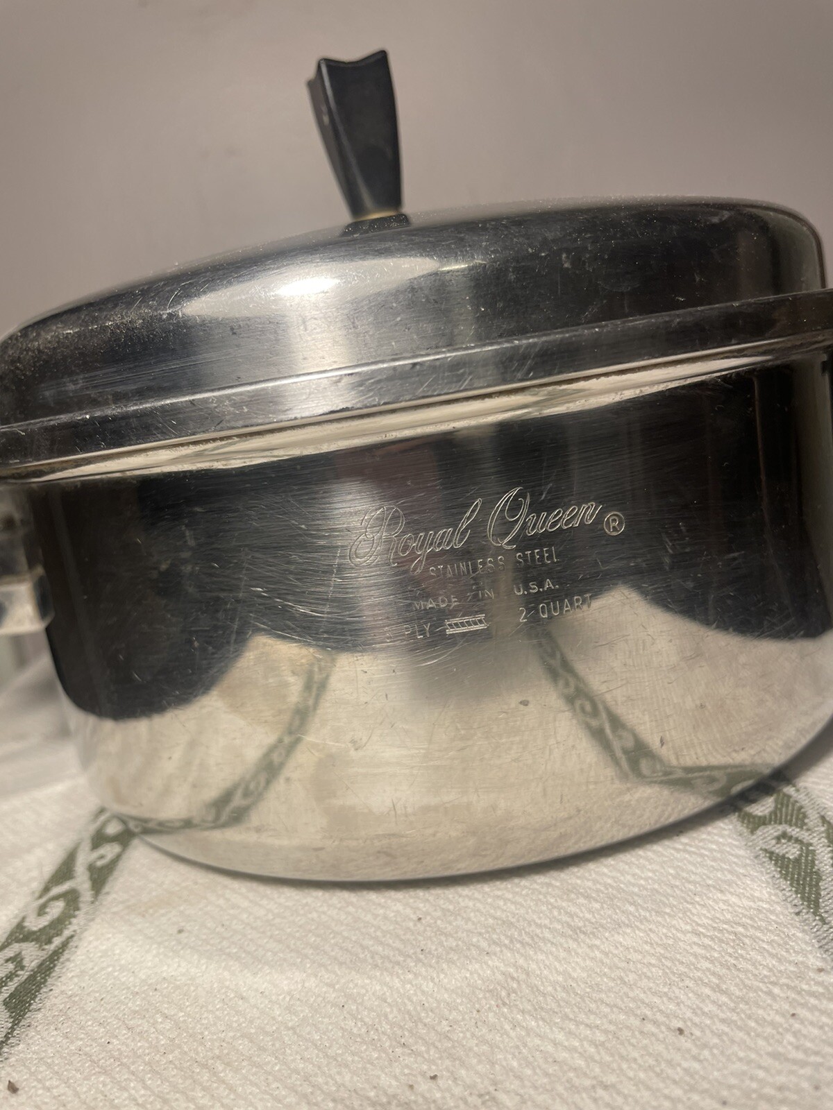 Royal Queen 2 qt 3 Ply Stainless Steel Saucepan w/Lid Regal Ware VTG