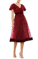 Mac Duggal Burgundy Red Floral Appliqué Cocktail Midi Dress Size 16 $498