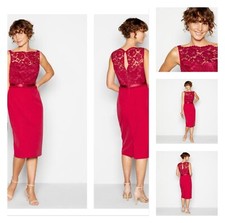 Debut Dark Pink Statement Soft Lace Body Knee Length Satin Trim Dress Size 14