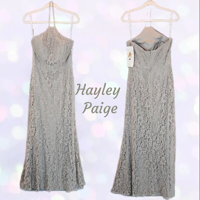 Hayley Paige Maxi Dress Womens Sz 8-Haze Corded Floral Lace Halter Formal |  eBay