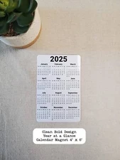 Clean Bold Design Calendar Magnet 4" x 6" | Start On Any Month | Magnet Calendar