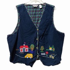 Victoria Jones Women's 24W Blue Vest School Teacher Corduroy Embroidered Vintage