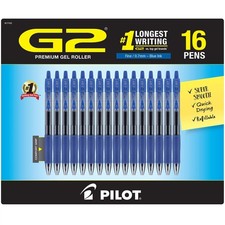 Pilot G2 Gel Roller Ball Pens, Retractable, Fine 0.7mm Blue Ink, Rubber Grip,