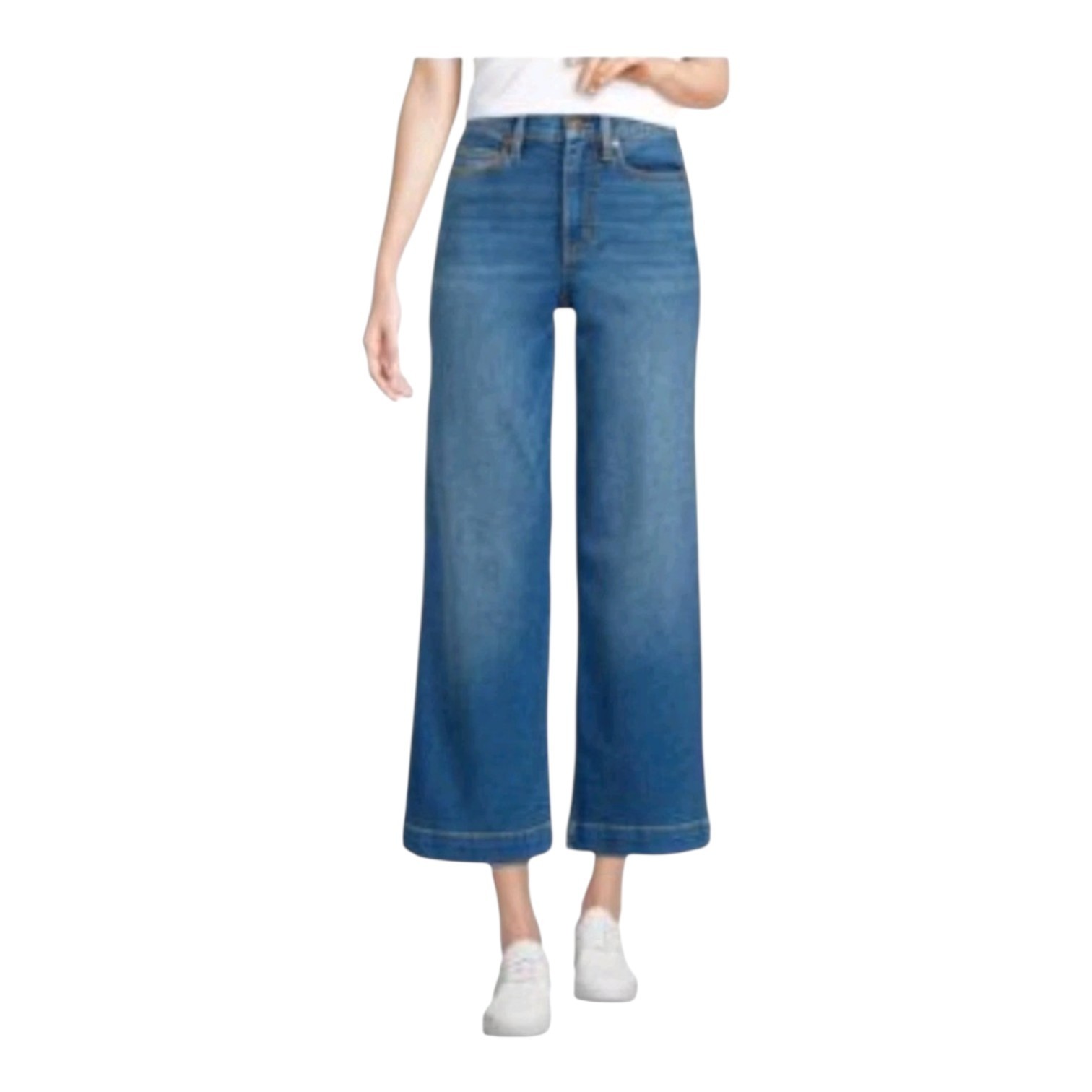 Lands End Womens High Rise Medium Wash Wide Leg Crop Denim Jeans Size 12