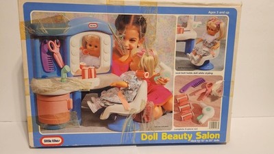 RARE! VTG LITTLE TIKES BEAUTY SALON COMPLETE BOX SCISSORS CURLERS COMB FOR DOLLS