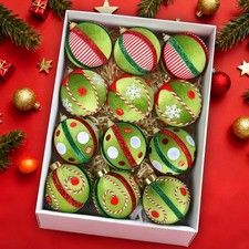 12 Pcs Velvet Christmas Ornaments Set, 80mm/3.15in Large Green Red Velvet...