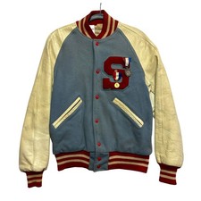Vintage Varsity Letterman Jacket Mens 36 Blue Leather Wool Medals WPL 9219