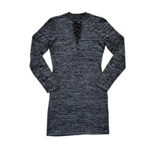 Y2K Women's Long Sleeve Bodycon Dress Gray Crisscross Cutout  Stretch Sexy Large