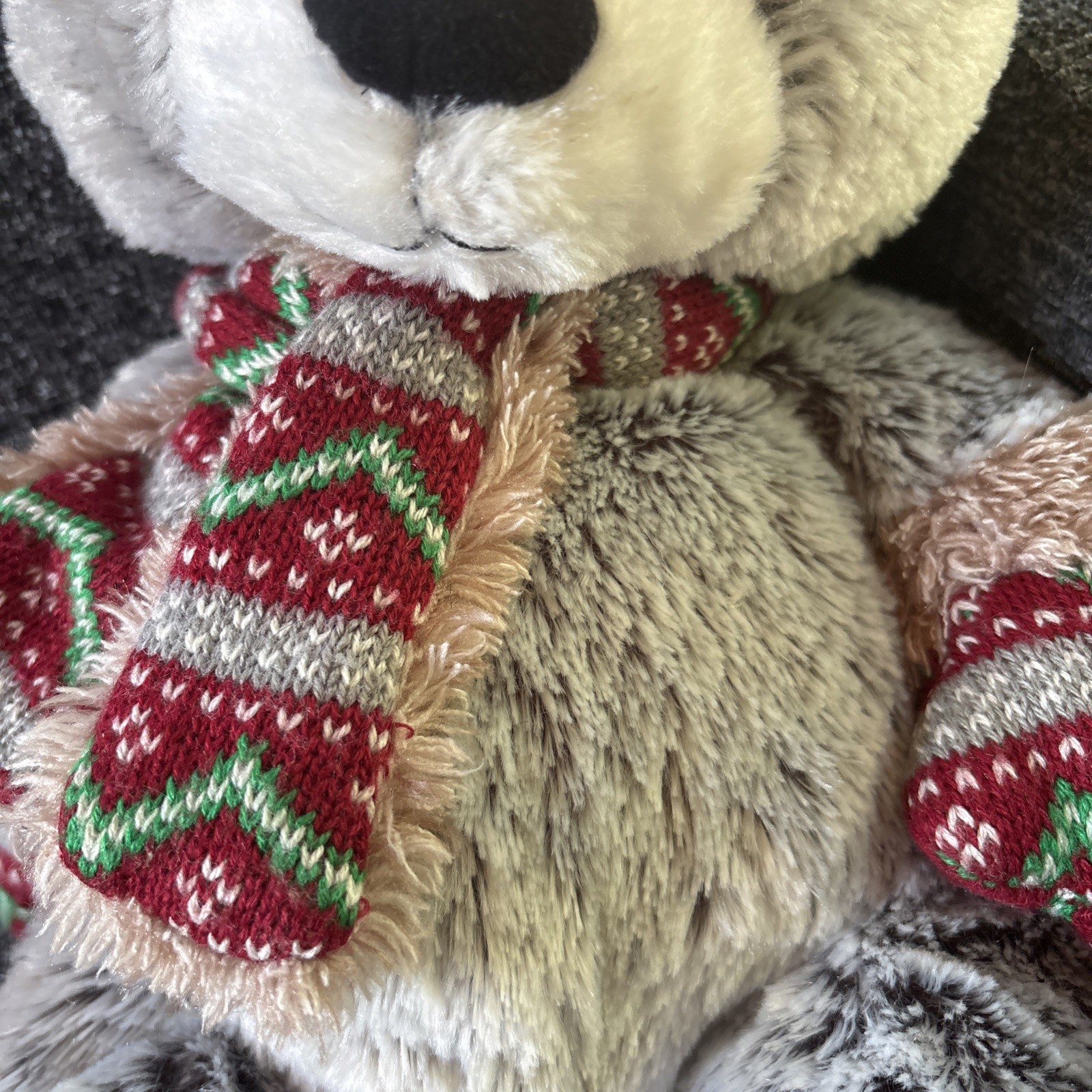 Plush Gray Teddy Bear Christmas Scarf Mittens Stuffed Animal Toy Kids Gift 18"