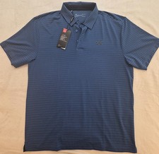 Under Armour NWT HeatGear Golf Polo Shirt Mens L Blue Black Striped perform