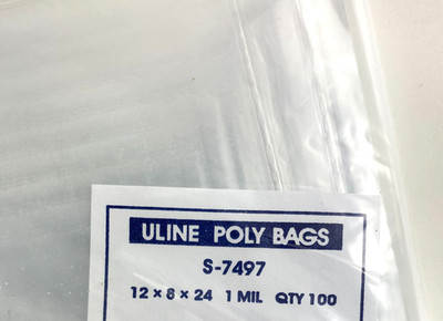Uline Gusseted Poly Bags 12x8x24 Clear (100 count)