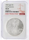 2004 $1 American Silver Eagle ASE .999 Fine Coin NGC MS69 Early Production