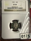 NGC Certified 1921 Mercury Dime 10C VF30 Cert 3462684-001 Stands Out ref#175