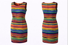 Sag Harbor Petites Sleeveless Rainbow Stripe Shift Dress Faux Pockets 211