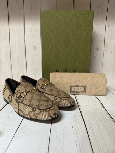 Mocassins Gucci Jordaan GG Supreme toile Horsebit camel/ébène/beige taille 36,5/6,5