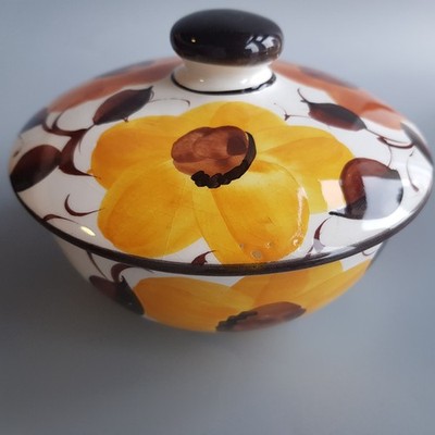 John Buck Keramik Topf Deckel Vintage Portugal Floral handbemalt glasiert 14cm