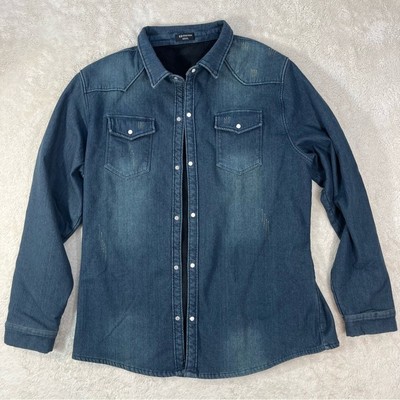 Ed Express Heavy Denim Blue Snap Down Shirt/Jacket 3XL Sherpa Lined Warm