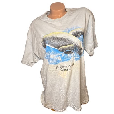 Vintage Georgia St. Simons 90s T Shirt L Manatee Ocean Graphic Rare bleach stain
