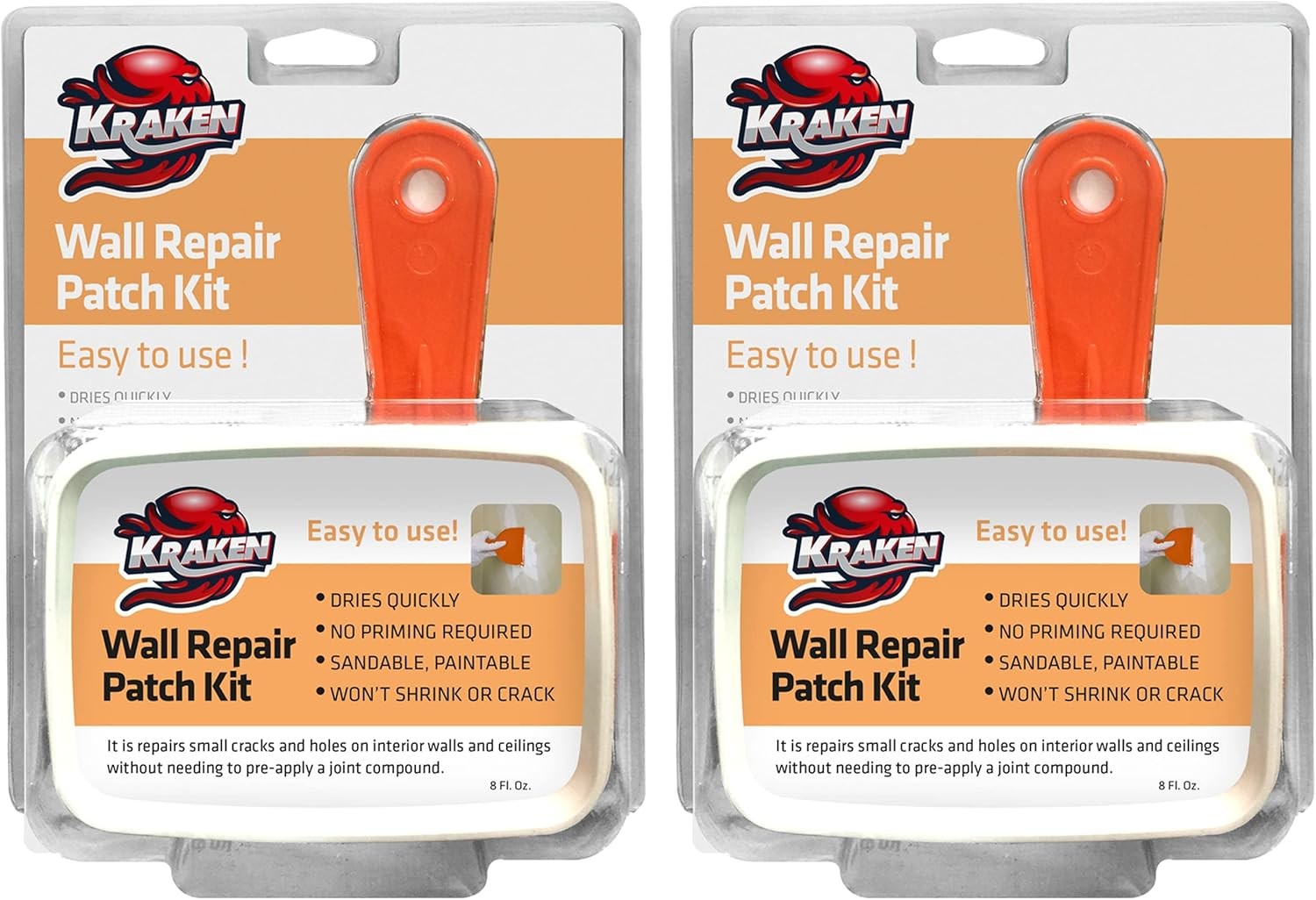 Kraken Bond Drywall Patch Repair Kit - (2x8 fl.oz.) 2 Pack, Clear/Transparent 