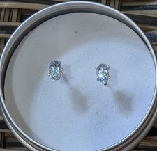 Genuine 5x3mm Oval Sky Blue Topaz Gemstone Sterling Silver Stud Earrings