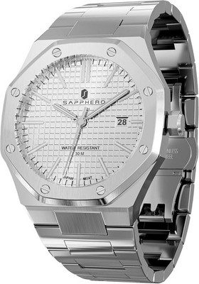 SAPPHERO Herrenuhr Quarzwerk Edelstahl Armband 50M Wasserd