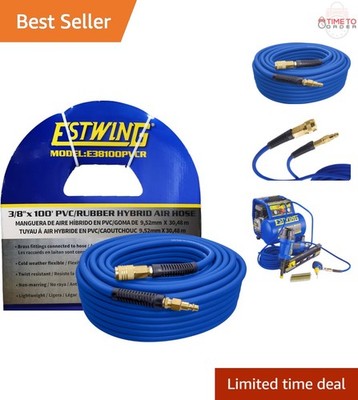 Air Hose PVC Rubber Hybrid 3/8x100 ft with Brass Fittings Heavy Duty