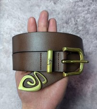 Vintage Brown Stussy leather belt, size L/XL, bulldog tattoo with spikes Y2K sk8