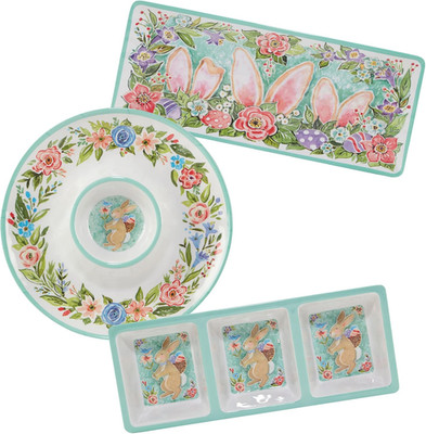 Joy of Easter Melamine 3 Piece Hostess Servware Set, Multicolor, Large