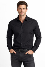 Calvin Klein Mens Dress Shirt New L 16.5 34/35 Soft Wash Black Stretch Slim Fit