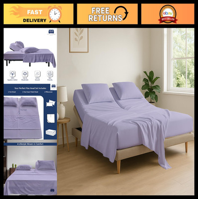 4-Piece Flex Head King Sheet Set - 100% Egyptian Cotton, Soft & Breathable, Fits