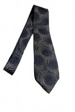 Vintage Deauville Silk Necktie, Navy Blue/Beige, 3.75 X 58 Inches, Made in USA