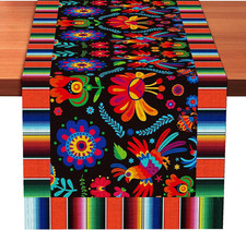 Mexican Table Runner 72 X 13" Fiesta Serape Floral Bird Table Decor Cinco De Ma