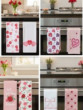 Love Heart Flower Ribbon Red White Pink Blue Kitchen Dish Towels 2PK Cotton15X25