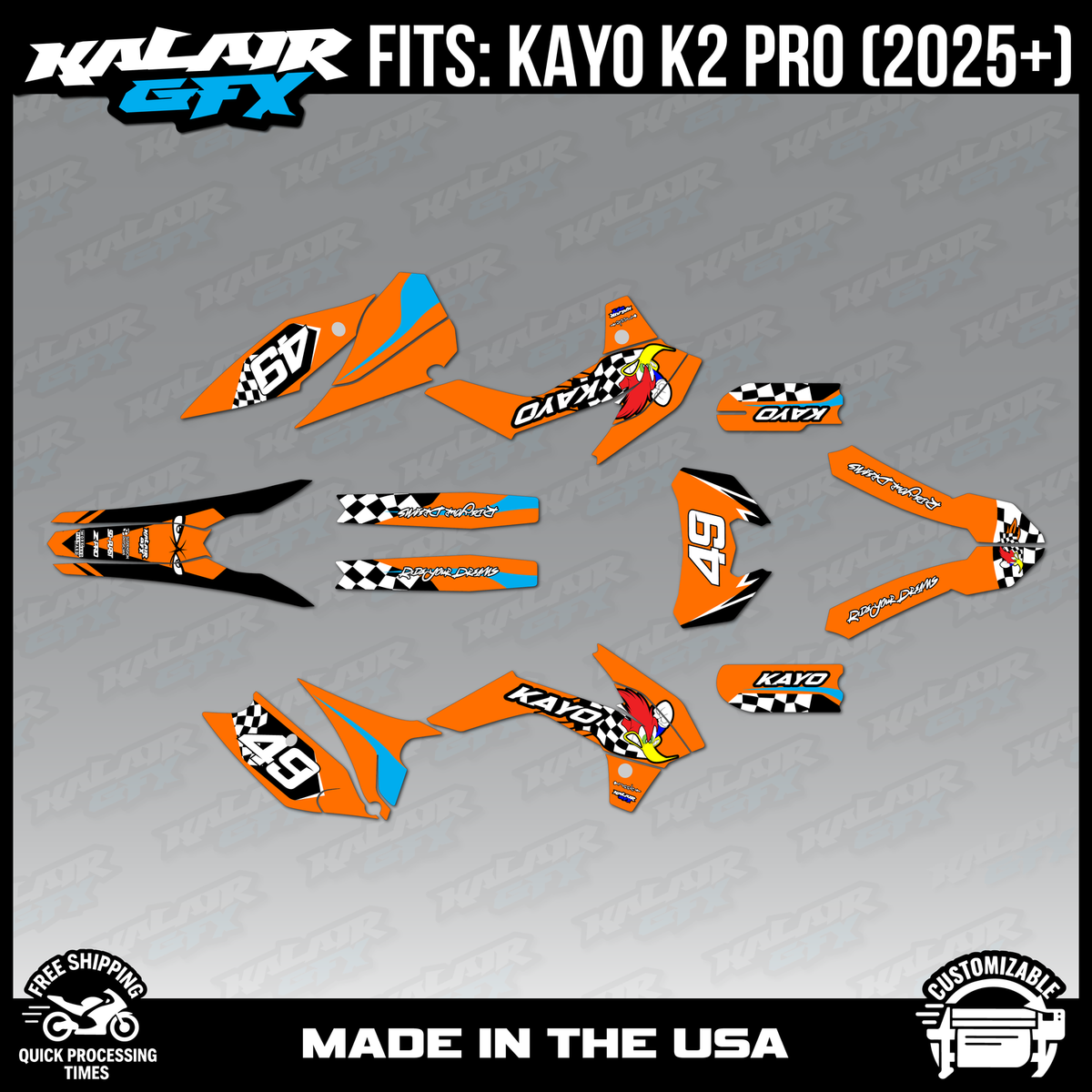 Graphics Kit for Kayo K2 PRO (2025+) Pecker Series - ORANGE | eBay