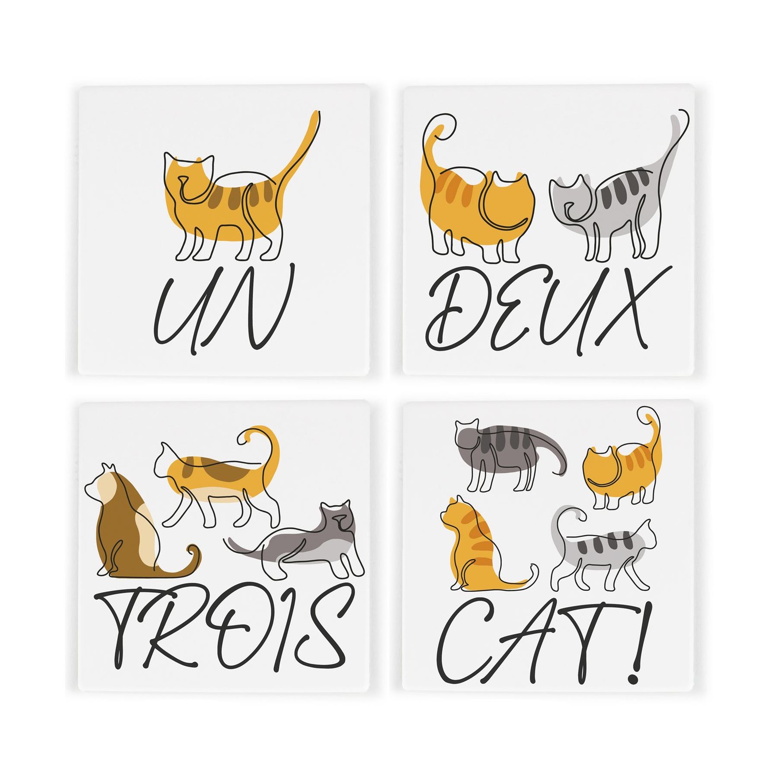 French Cat Puns Ceramic Coaster Set - Novelty Gift for Cat Lovers - Set of Four