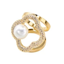 18K Gold-plated Scarf Ring for Women Pearl Rhinestones Silk Scarf Buckle Simple