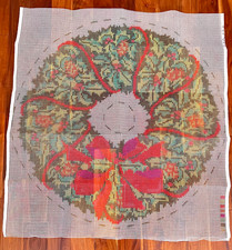 Vtg SHILLCRAFT Latch Hook Canvas ONLY Christmas Wreath Rug / Tree Skirt 45"x45"