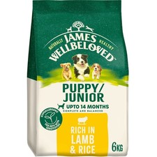 6kg James Wellbeloved Natural Puppy Complete Dry Dog Food Lamb & Rice 4.59 per kilo