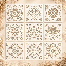 9pc Mandala Patterns Stencil Lot Reusable 4" Template Indian Crafts Painting