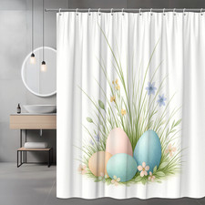 Easter Floral Shower Curtain with Colorful Eggs and Grass Design