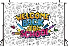 Welcome Back to School Backdrop White Homecoming Photography First Day of Sch...