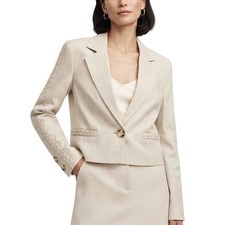 Jason Wu Blazer Women Size S Beige Linen Blend Cropped Braided 325