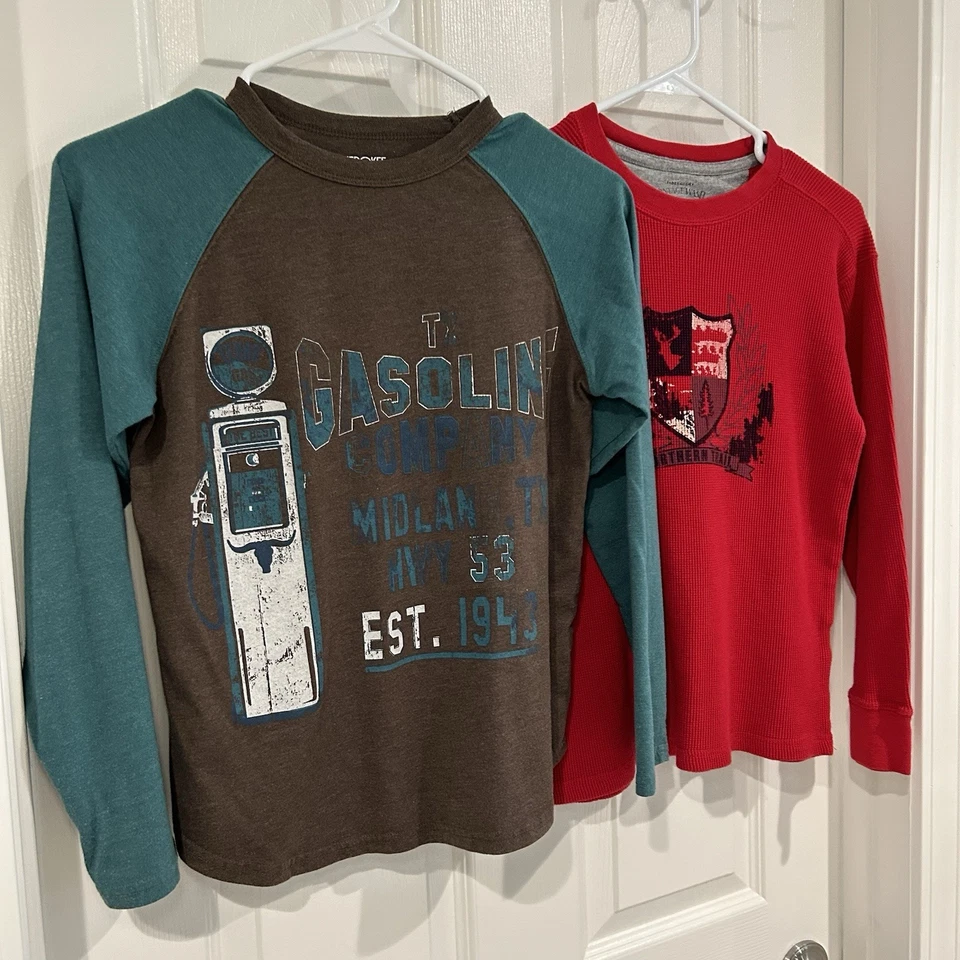 Cherokee Faded Glory Niños Manga Larga Gráfico Camisetas Paquete Talla M Rojo Marrón Foto 2 de 4